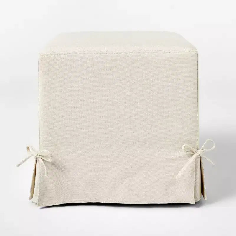 Pouf cube déhoussable avec liens, coloris crème