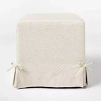 Pouf cube déhoussable avec liens, coloris crème