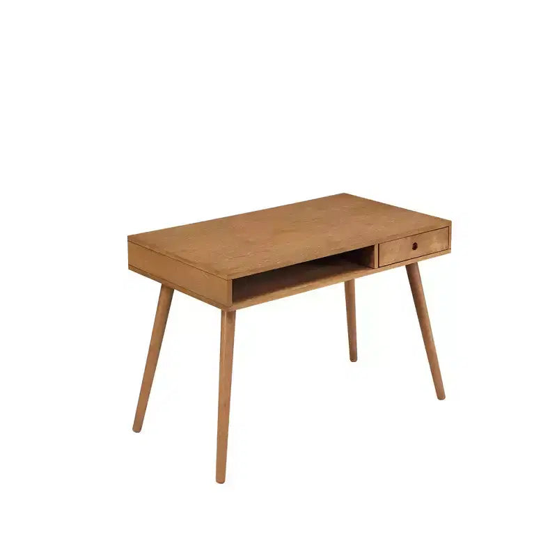 Nathan James Parker Mid-Century Desk with Drawer Acacia Light Brown: MDF Top, Solid Wood Legs, Home Office Furniture