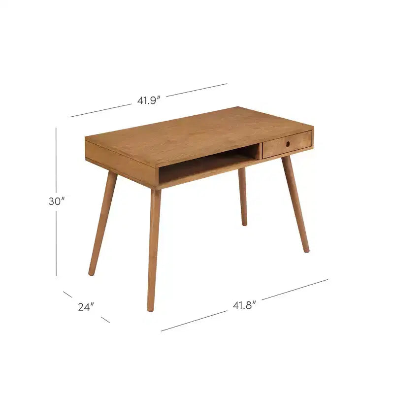 Bureau scandinave avec tiroir Acacia Marron clair : Plateau MDF, Pieds en bois massif, Meuble de bureau