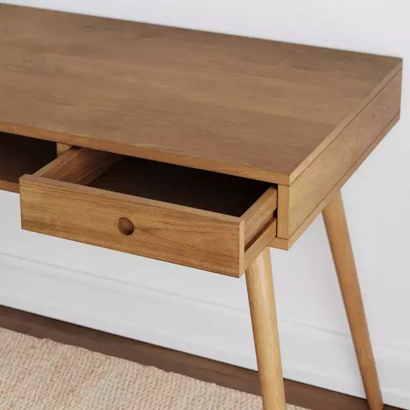 Bureau scandinave avec tiroir Acacia Marron clair : Plateau MDF, Pieds en bois massif, Meuble de bureau