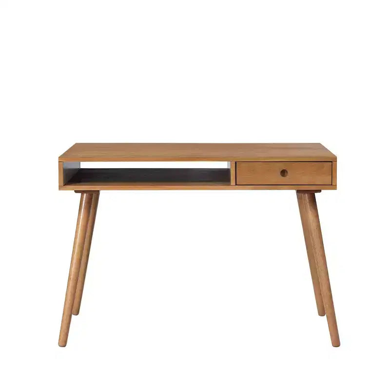 Bureau scandinave avec tiroir Acacia Marron clair : Plateau MDF, Pieds en bois massif, Meuble de bureau