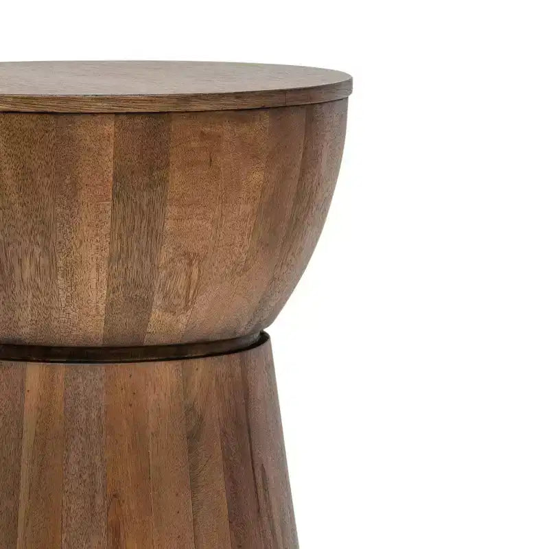 Table d'appoint ronde en bois de 40 cm, noyer : Fabrication artisanale, Manguier, Aucun assemblage requis