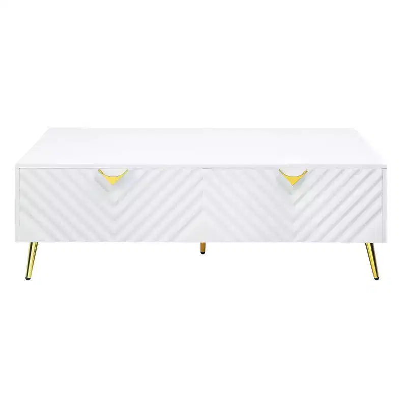 53" Gaines Coffee Table White High Gloss Finish - Acme Furniture: Chic Rectangular Design, No Assembly Required