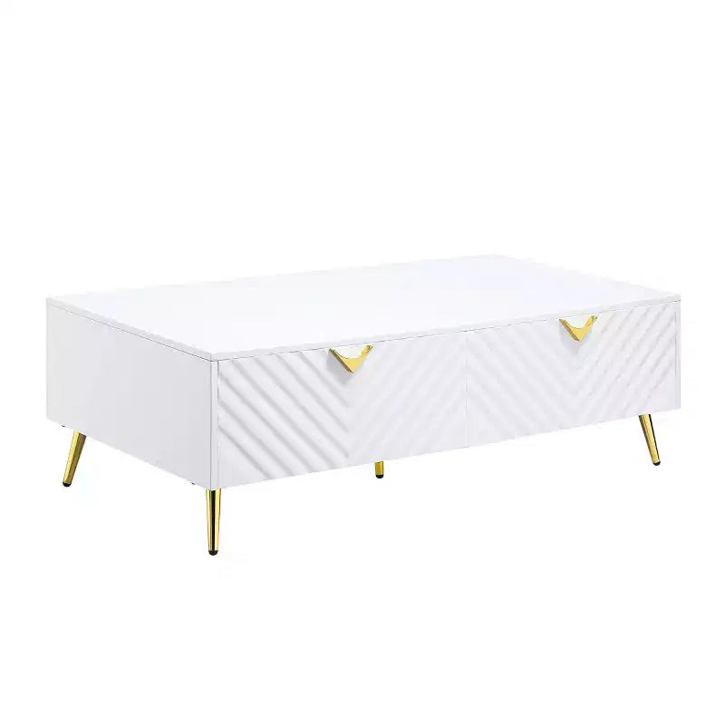 Table basse blanche de 53 po au fini très lustré : Design rectangulaire chic, aucun assemblage requis