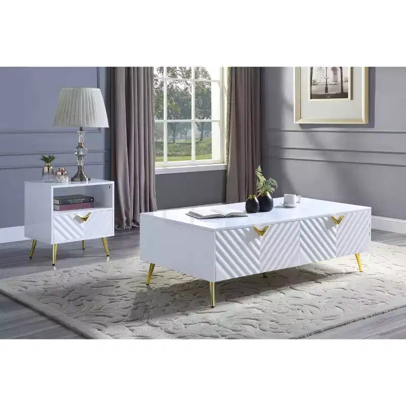 Table basse blanche de 53 po au fini très lustré : Design rectangulaire chic, aucun assemblage requis