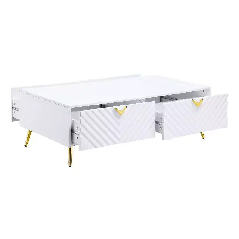 Table basse blanche de 53 po au fini très lustré : Design rectangulaire chic, aucun assemblage requis