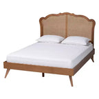 Baxton Studio Queen Aithan Wood and Rattan Platform Bed Walnut Brown
