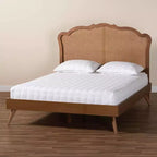 Lit plateforme Queen en bois de noyer et rotin brun