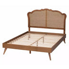 Lit plateforme Queen en bois de noyer et rotin brun