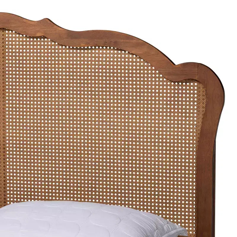 Lit plateforme Queen en bois de noyer et rotin brun