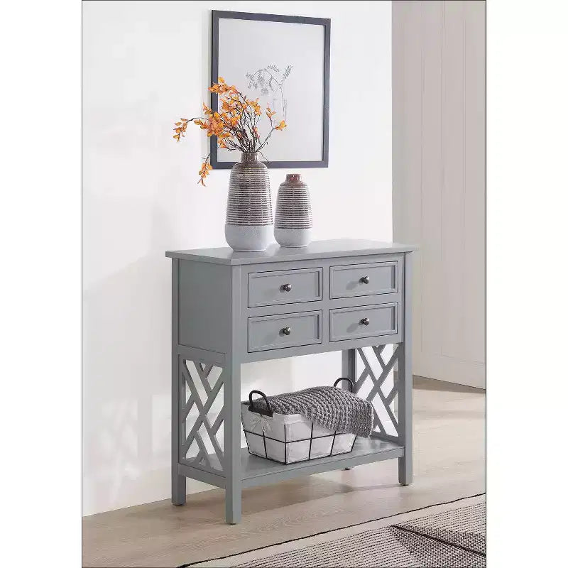 Console en bois de 32 po avec 4 tiroirs