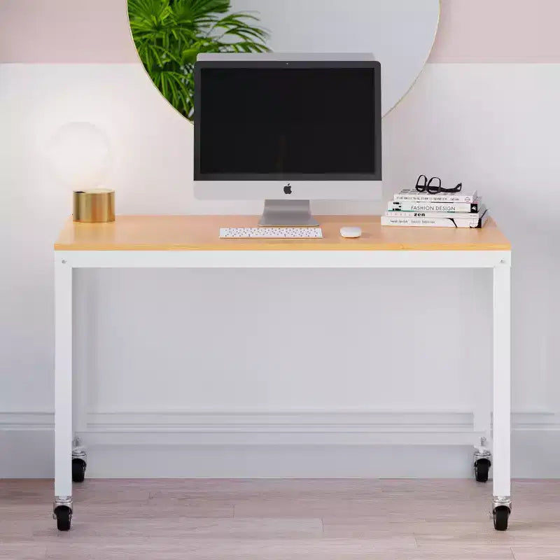 Bureau mobile en métal de 122 cm de large pour bureau à domicile avec plateau en érable