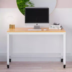 Bureau mobile en métal de 122 cm de large pour bureau à domicile avec plateau en érable