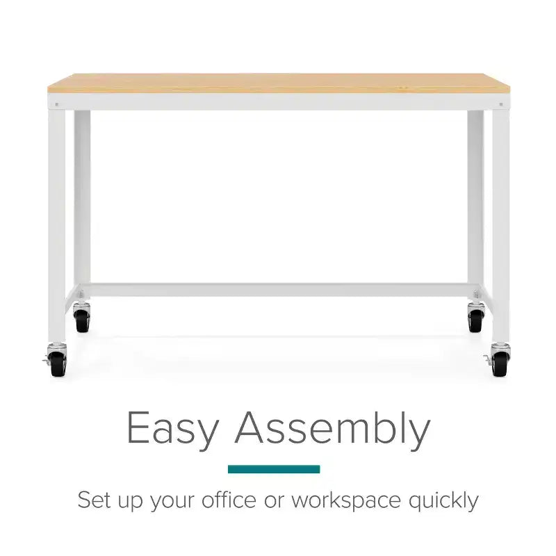 Bureau mobile en métal de 122 cm de large pour bureau à domicile avec plateau en érable