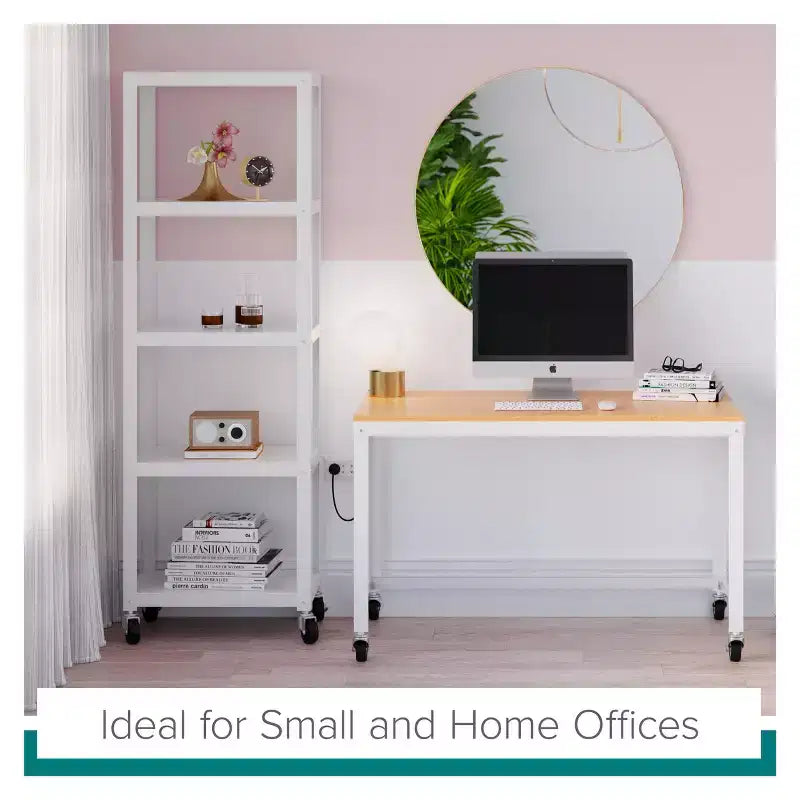 Bureau mobile en métal de 122 cm de large pour bureau à domicile avec plateau en érable