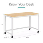 Bureau mobile en métal de 122 cm de large pour bureau à domicile avec plateau en érable