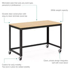 Bureau mobile en métal de 122 cm de large pour bureau à domicile avec plateau en érable