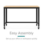 Bureau mobile en métal de 122 cm de large pour bureau à domicile avec plateau en érable