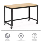 Bureau mobile en métal de 122 cm de large pour bureau à domicile avec plateau en érable