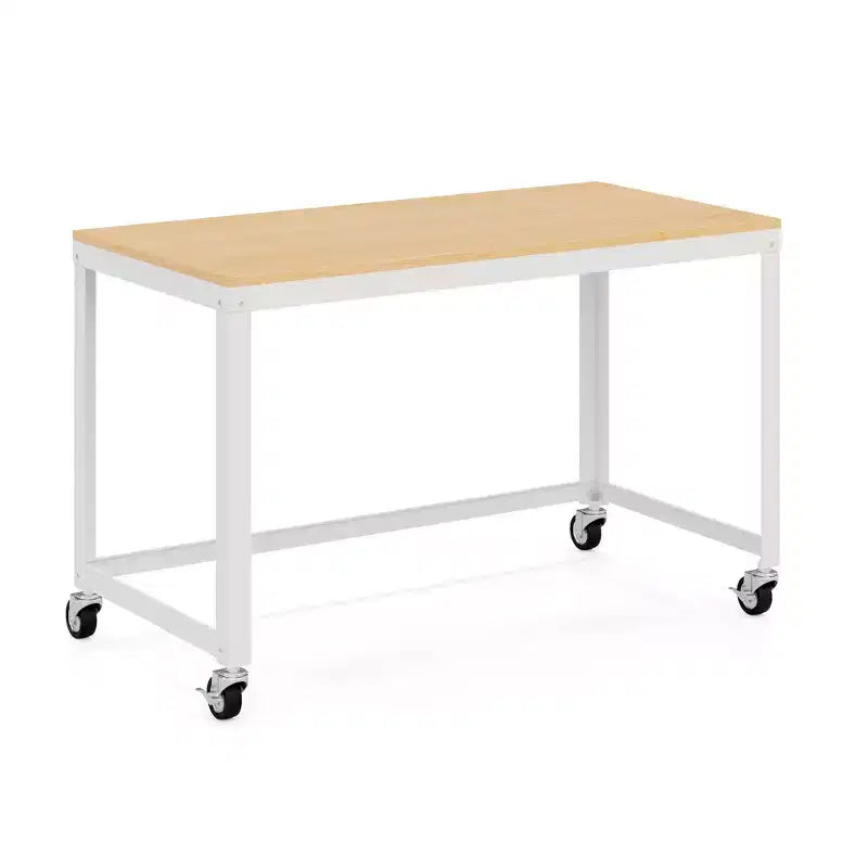 Bureau mobile en métal de 122 cm de large pour bureau à domicile avec plateau en érable