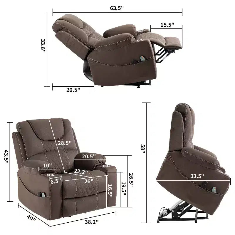 Fauteuil releveur électrique en cuir synthétique/velours, fauteuil relax inclinable électrique pour personnes âgées