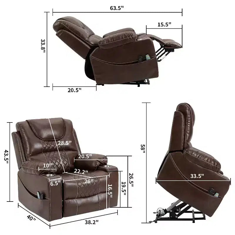 Fauteuil releveur électrique en cuir synthétique/velours, fauteuil relax inclinable électrique pour personnes âgées