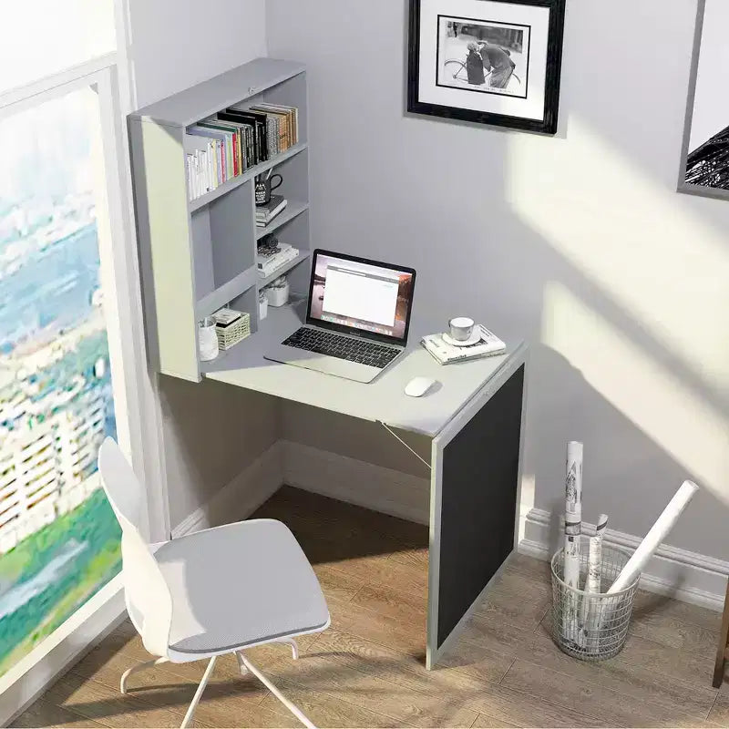 Table murale rabattable convertible en bureau avec tableau noir/ardoise Noir/Marron/Blanc/Gris