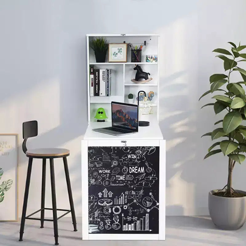 Table murale rabattable convertible en bureau avec tableau noir/ardoise Noir/Marron/Blanc/Gris