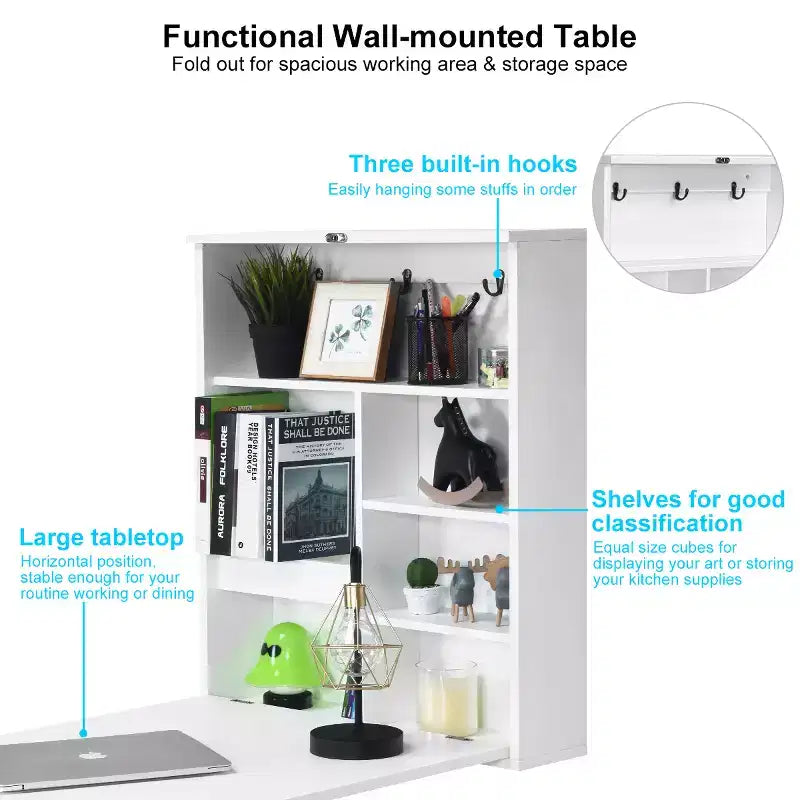 Table murale rabattable convertible en bureau avec tableau noir/ardoise Noir/Marron/Blanc/Gris