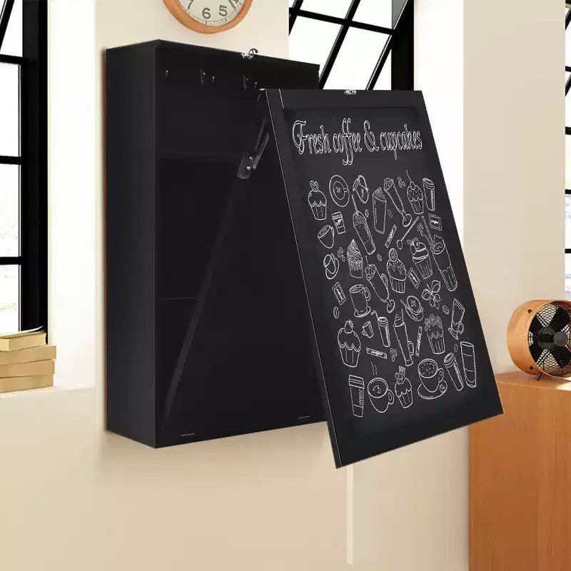 Table murale rabattable convertible en bureau avec tableau noir/ardoise Noir/Marron/Blanc/Gris
