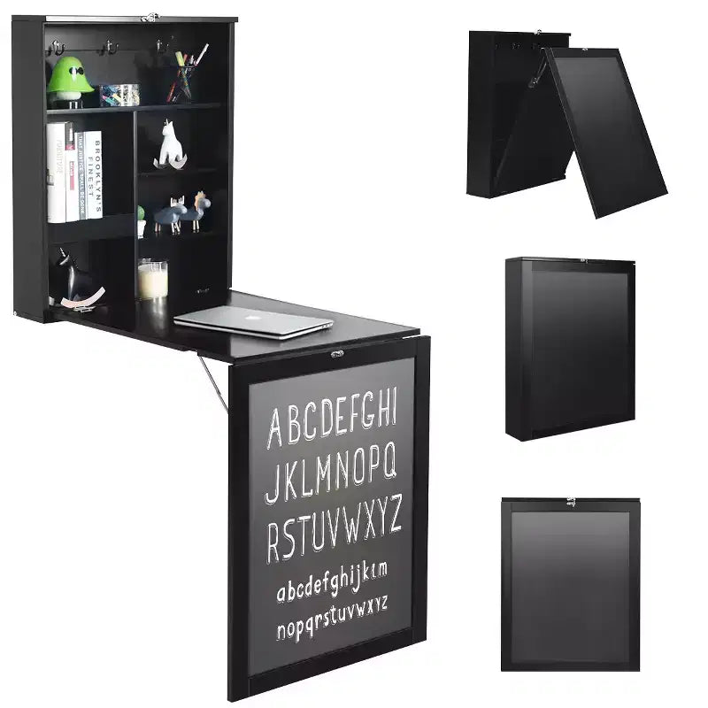 Costway Wall Mounted Table Fold Out Convertible Desk with A Blackboard/Chalkboard Black\Brown\White\Grey