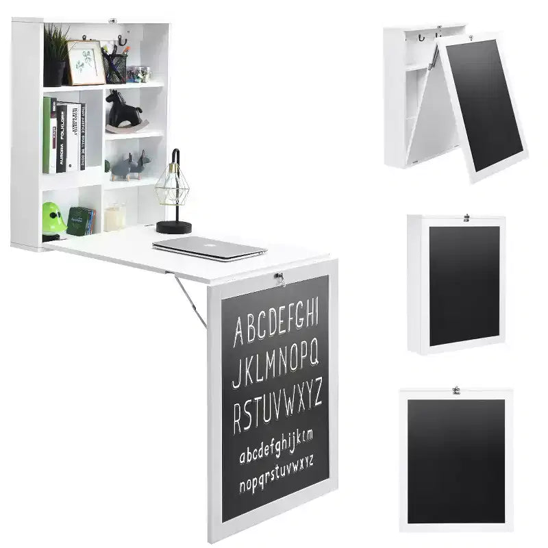 Table murale rabattable convertible en bureau avec tableau noir/ardoise Noir/Marron/Blanc/Gris