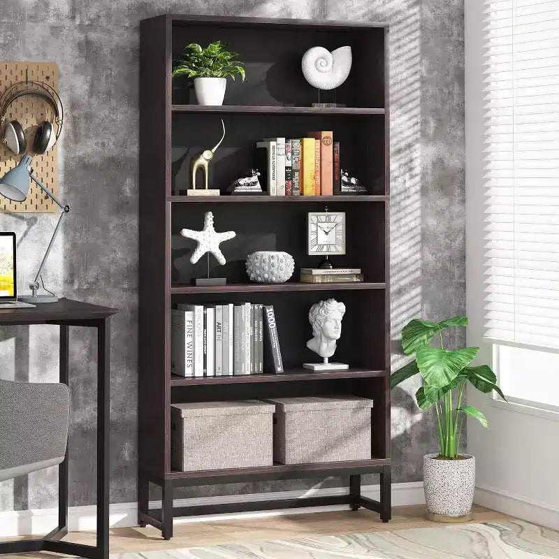 Étagère bibliothèque autoportante à 5 niveaux de 1,80 m de haut