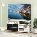 Furinno Simple Design TV Stand Entertainment Center Hold up to 50 TV with Storage Shelves & 2 Bins,White Oak