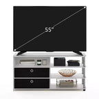 Meuble TV - Meuble de divertissement pouvant accueillir un téléviseur de 50 pouces, avec étagères de rangement et 2 bacs, chêne blanc