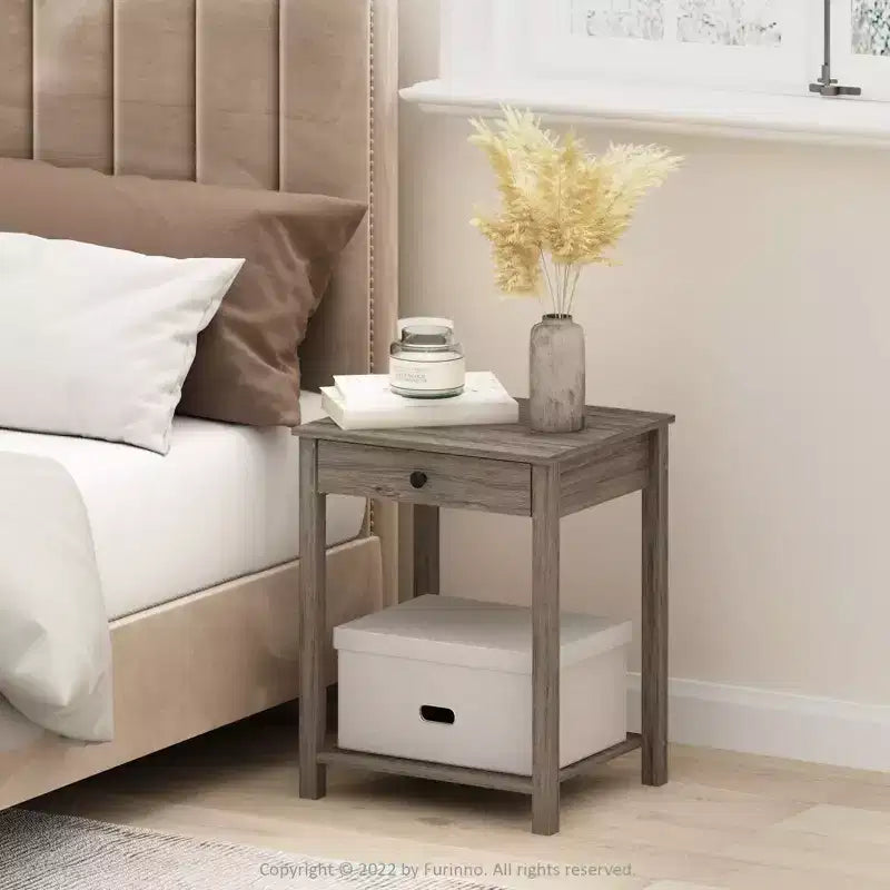 Furinno Mid-Century Sofa Side End Table W/Drawer & Open Storage Shelf,Rustic Oak