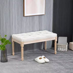Banc français vintage de bout de lit, banc rembourré en lin avec siège épais rembourré et pieds en bois, banc de chambre capitonné