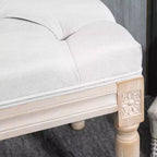 Banc français vintage de bout de lit, banc rembourré en lin avec siège épais rembourré et pieds en bois, banc de chambre capitonné