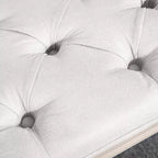 Banc français vintage de bout de lit, banc rembourré en lin avec siège épais rembourré et pieds en bois, banc de chambre capitonné
