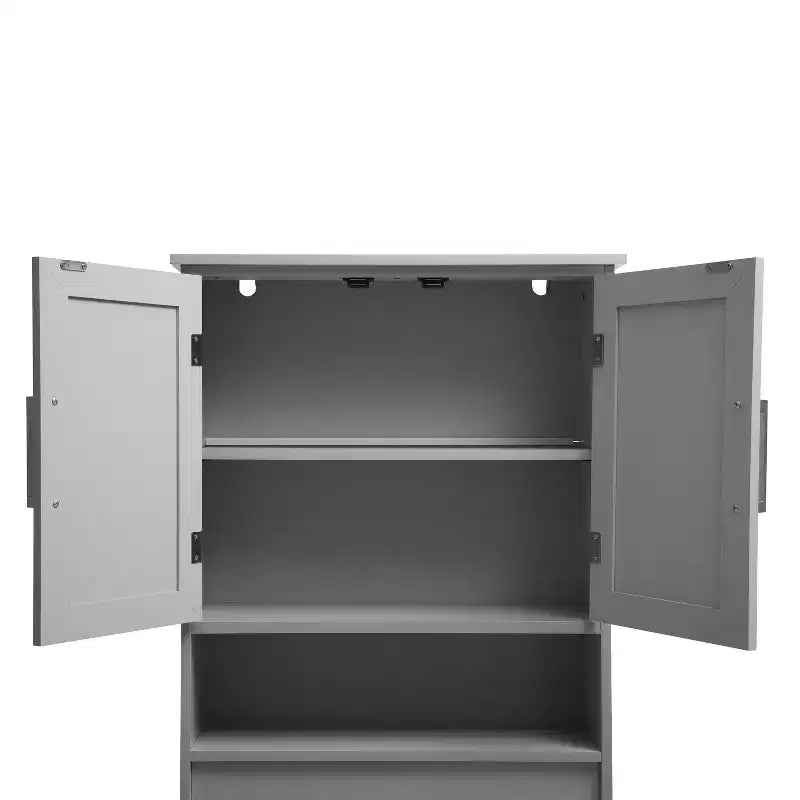 Meuble de rangement de salle de bain au-dessus des toilettes avec portes à fermeture magnétique, étagère réglable et étagère inférieure ouverte