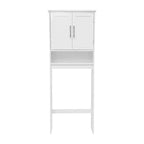 Meuble de rangement de salle de bain au-dessus des toilettes avec portes à fermeture magnétique, étagère réglable et étagère inférieure ouverte