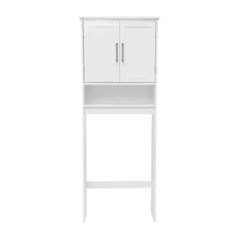 Meuble de rangement de salle de bain au-dessus des toilettes avec portes à fermeture magnétique, étagère réglable et étagère inférieure ouverte