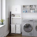 Meuble de rangement de salle de bain au-dessus des toilettes avec portes à fermeture magnétique, étagère réglable et étagère inférieure ouverte