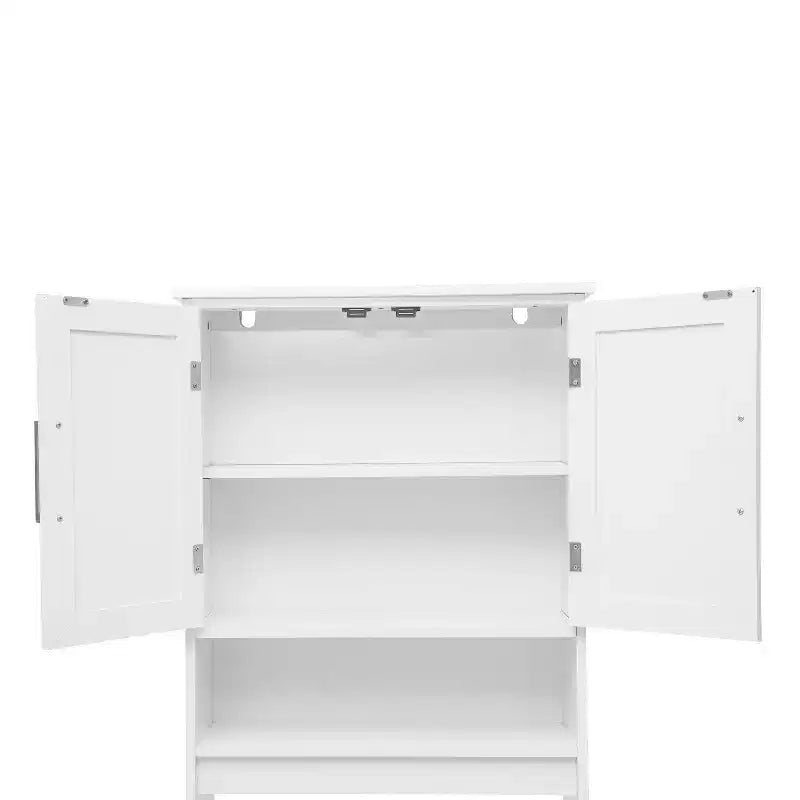 Meuble de rangement de salle de bain au-dessus des toilettes avec portes à fermeture magnétique, étagère réglable et étagère inférieure ouverte