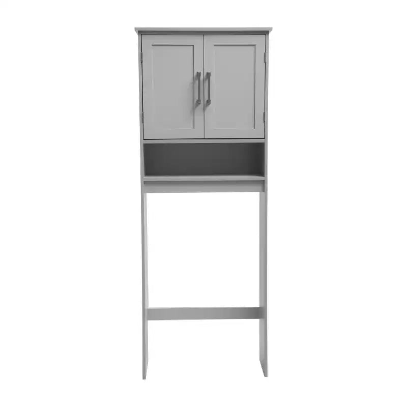 Meuble de rangement de salle de bain au-dessus des toilettes avec portes à fermeture magnétique, étagère réglable et étagère inférieure ouverte