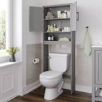 Meuble de rangement de salle de bain au-dessus des toilettes avec portes à fermeture magnétique, étagère réglable et étagère inférieure ouverte