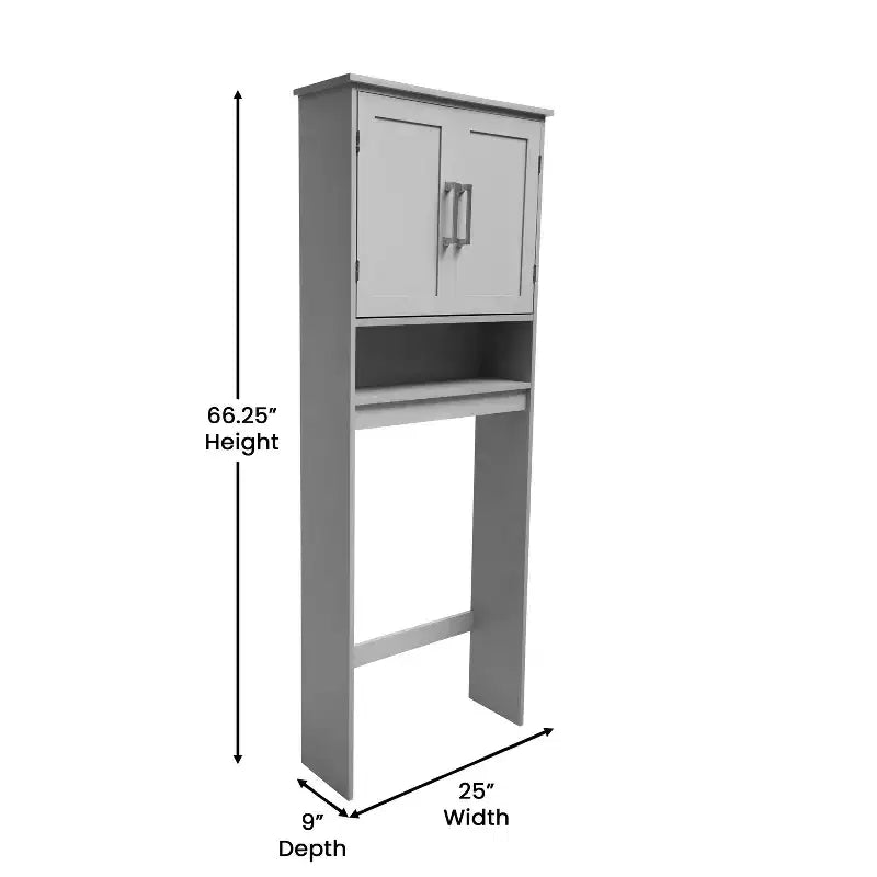 Meuble de rangement de salle de bain au-dessus des toilettes avec portes à fermeture magnétique, étagère réglable et étagère inférieure ouverte