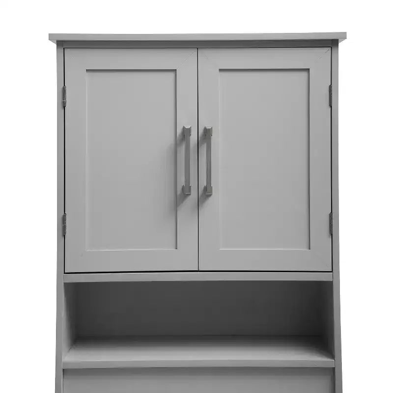 Meuble de rangement de salle de bain au-dessus des toilettes avec portes à fermeture magnétique, étagère réglable et étagère inférieure ouverte