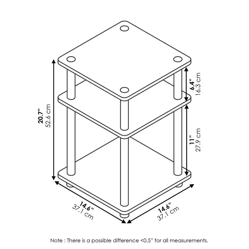 Table d'appoint/de chevet à 3 niveaux, montage facile, étagère multifonctionnelle ouverte pour salon et chambre
